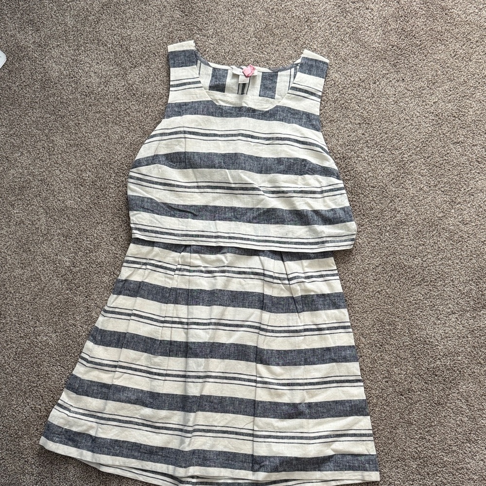 Women’s Loft Linen Navy and Cream Sleeveless Dress